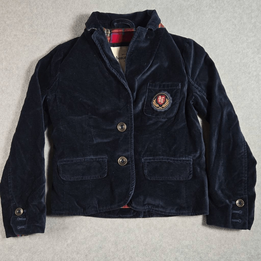 Abercrombie Kids Fitch Velvet Blazer Jacket Youth XL Blue Button Crest Preppy 14