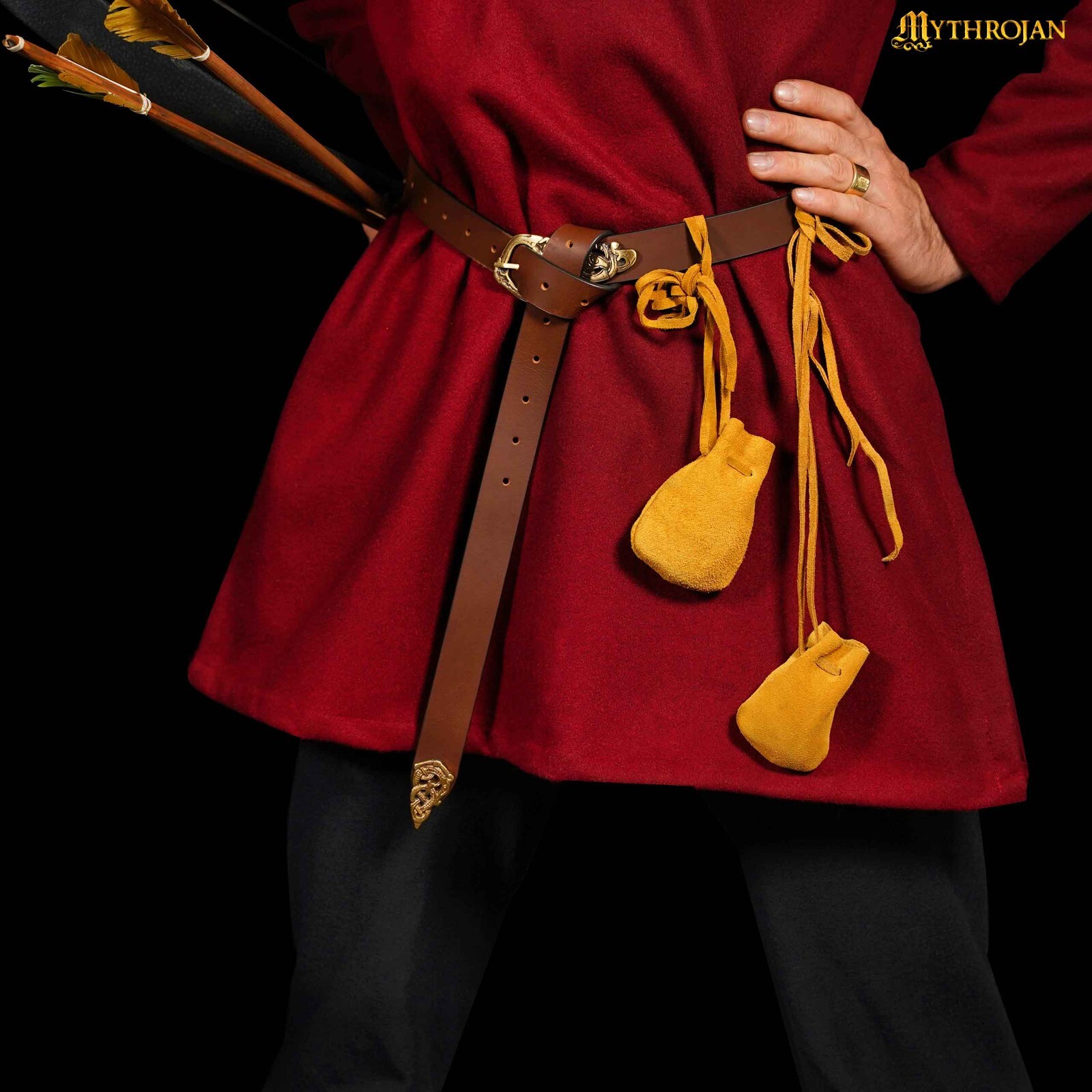 Medieval Belt Pouch Drawstring Viking Suede Leather Handmade Bag Set of 2 Yellow