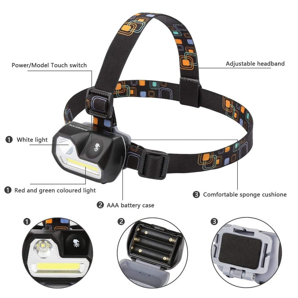 H542 200Lumens 5 Modes LED Headlights, Waterproof Touch Sensitive Switch, 3 AAA