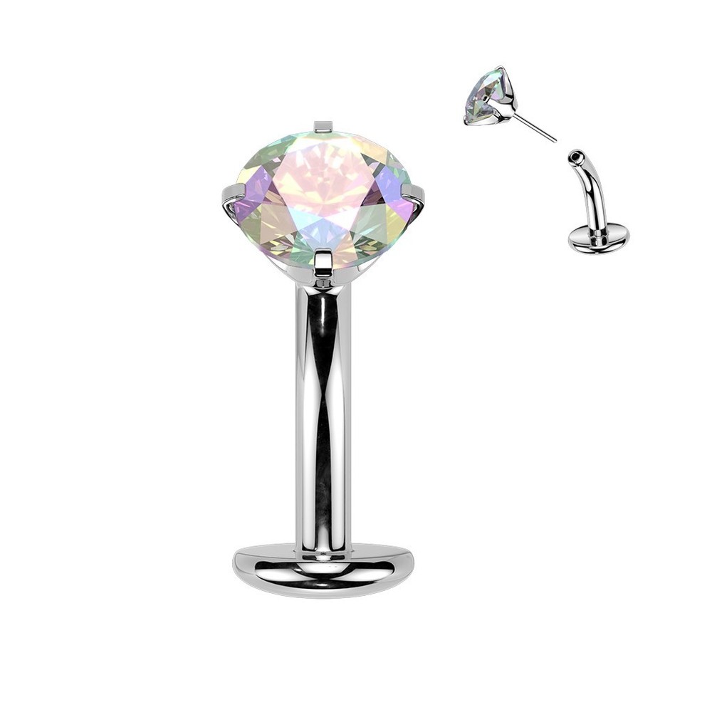 Titanium Threadless Floating Base Belly Button Ring With Prong CZ Top