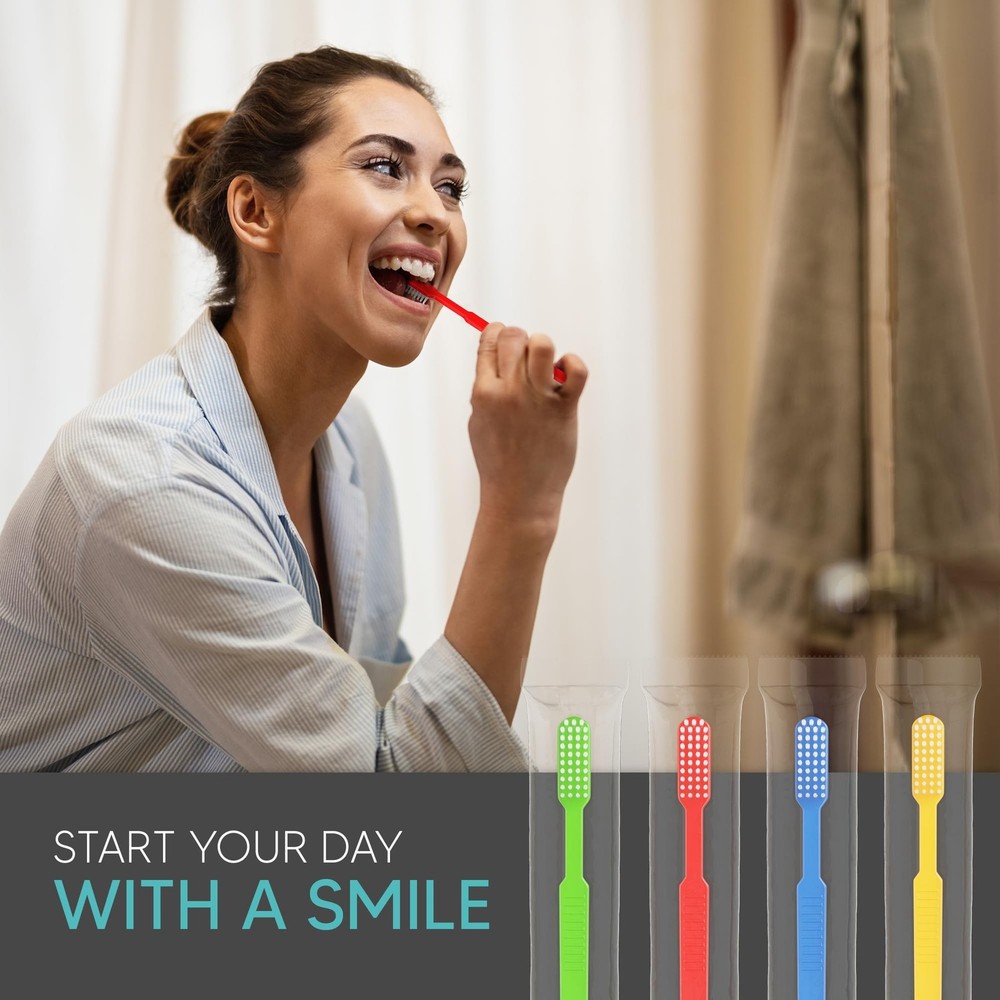 100 Pack Disposable Toothbrushes with Toothpaste, Built in - Prepasted Toothb...