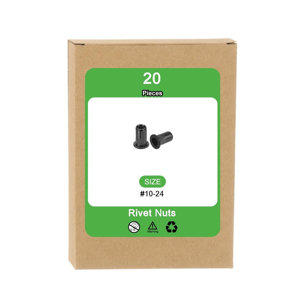 20Pcs Rivet Nuts Flat Head, #10-24 Carbon Steel Thread
