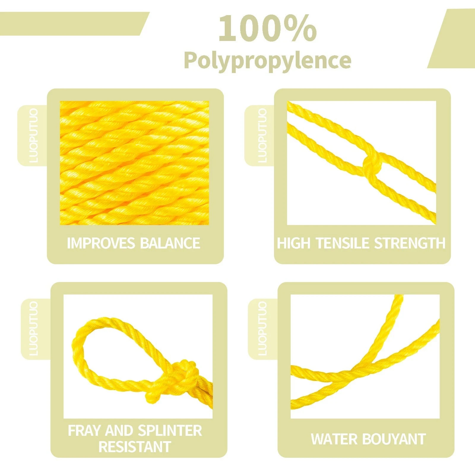 1/2 200'' Floatable 3-Strand Yellow Twisted Polypropylene Rope