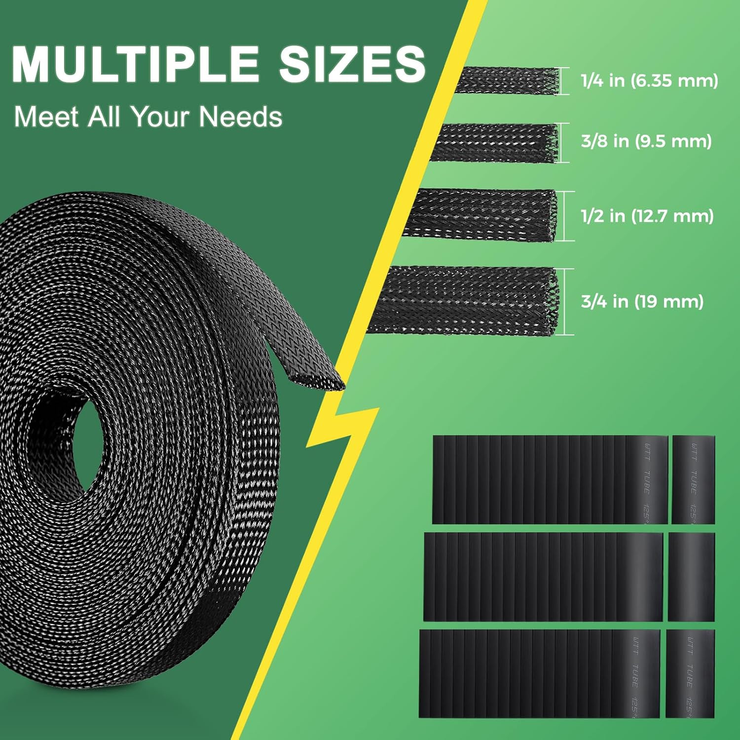 132 ft Expandable Braided Cable Sleeve Wire Loom PET Wiring Sleeving, Mesh Autom