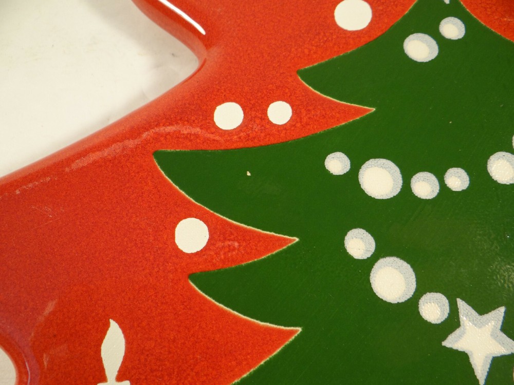 Christmas Tree Trivet Red Green White 10" Stoneware