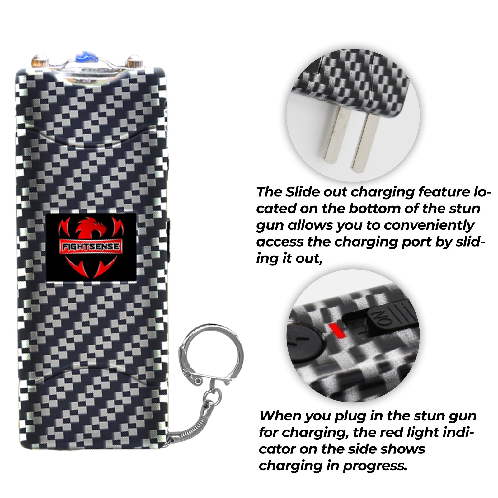 FIGHTSENSE SelfDefense Mini StunGun 400BV Rechargeable W/LED Flashlight,Keychain