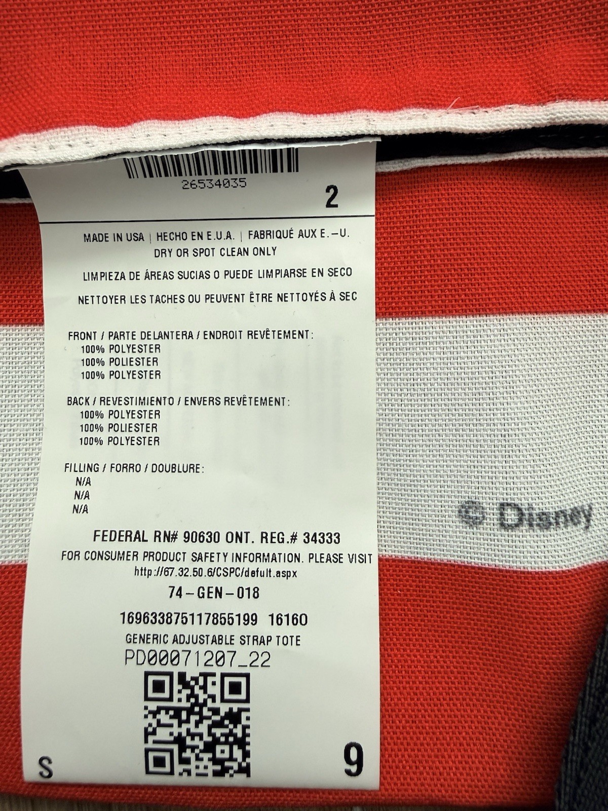 Mickey Mouse Red Wht Black Stripe Tote Shoulder Bag Adjustable Strap E Monogram