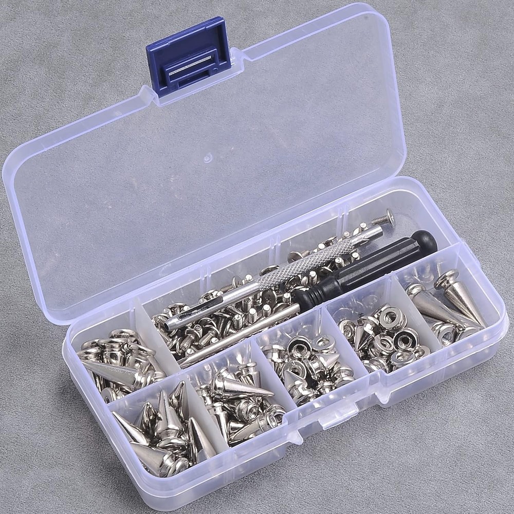 YORANYO 70 Sets Mixed Shape Spikes and Studs Tree 70Pcs, Silver