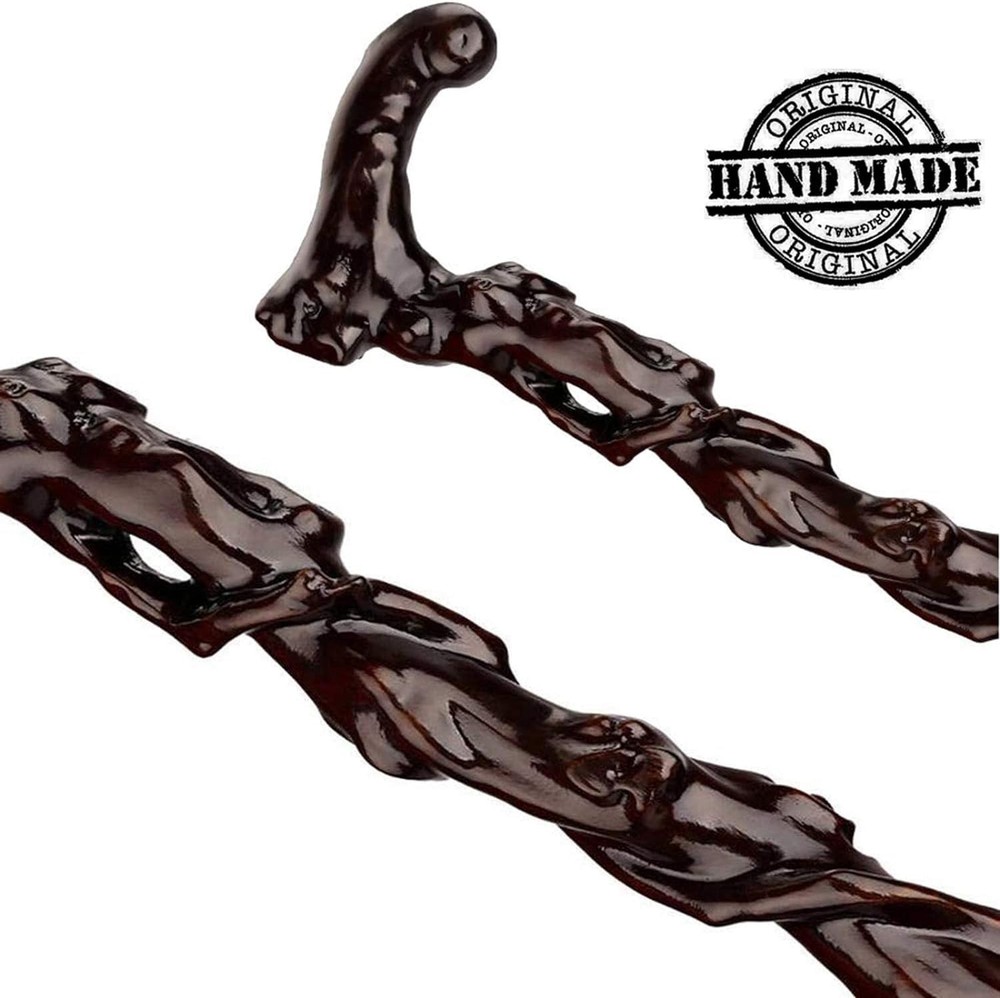 Handmade Ebony Walking Cane with Curved Handle - Elegant Support Stick