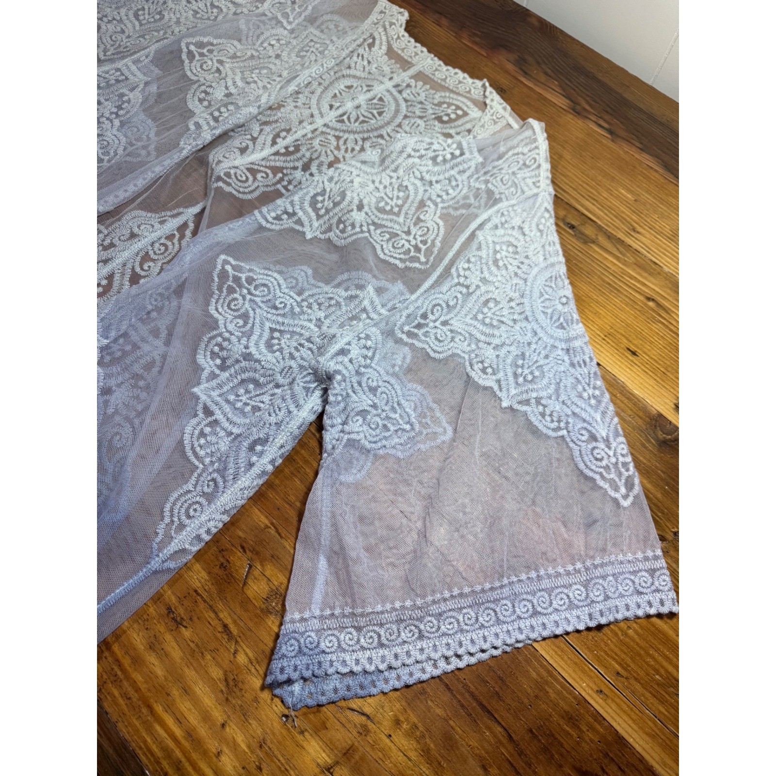 Boho Lace Kimono Duster Lavender Periwinkle Ombre Sheer Festival Cardigan OS