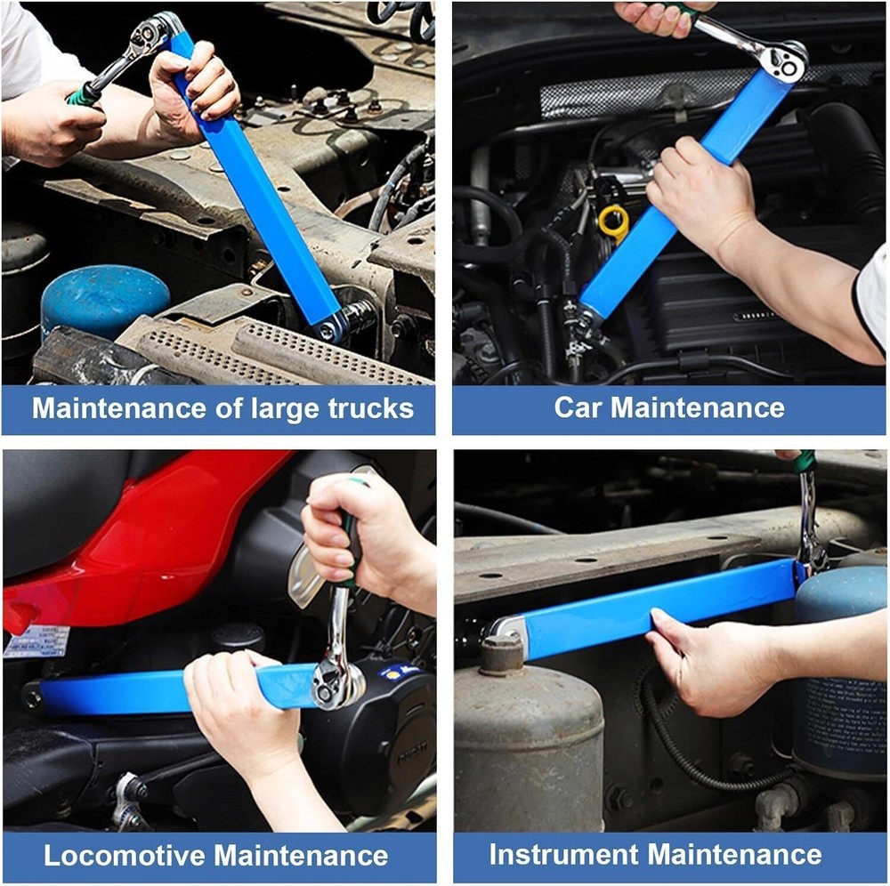 Multifunctional Car Offset Extension Wrench with 4 Adapters, Dual-purpose Socket