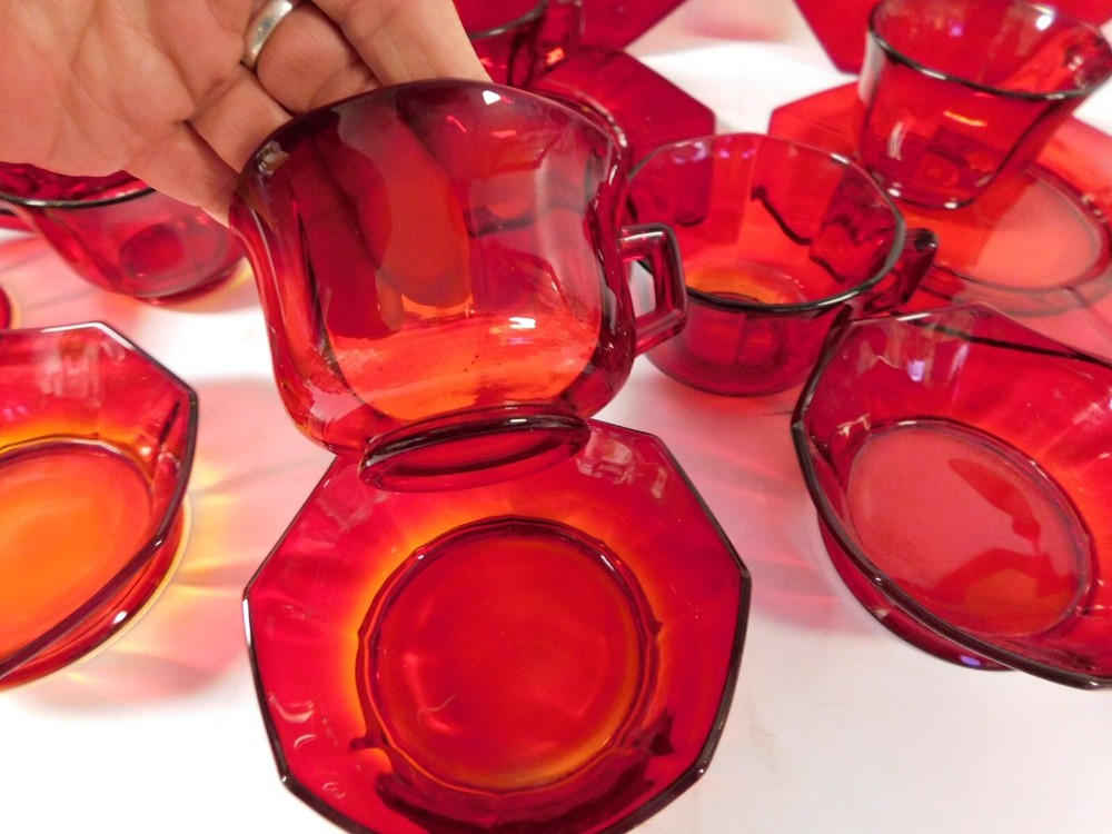 Imperial Glass MOLLY Pattern Ruby Red Glassware Lunch / Dessert Set