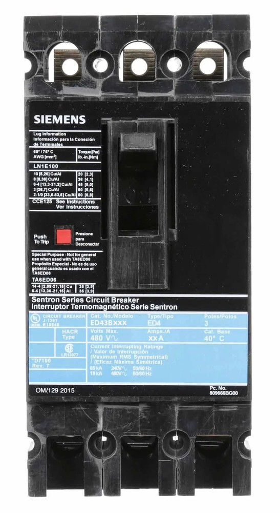 NIB - Siemens - ED43B125 - Circuit Breaker, Type Ed4, 125 Amp, 3 Pole