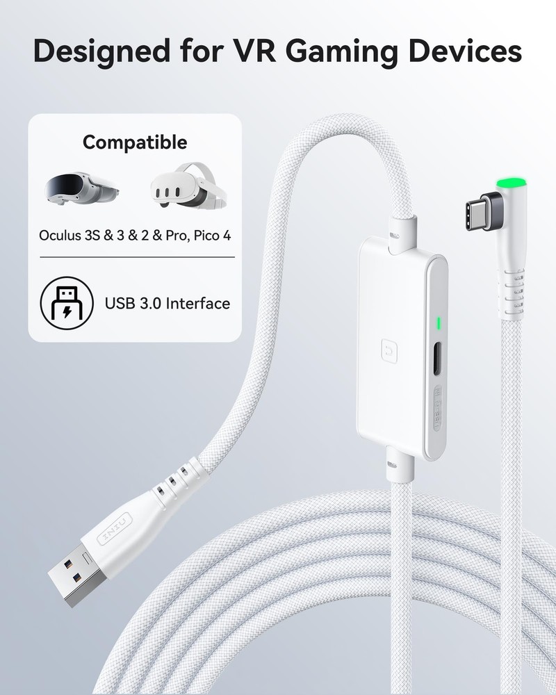 INIU 16ft Premium VR Link Cable with Charging, USB 3.0 Compatible White