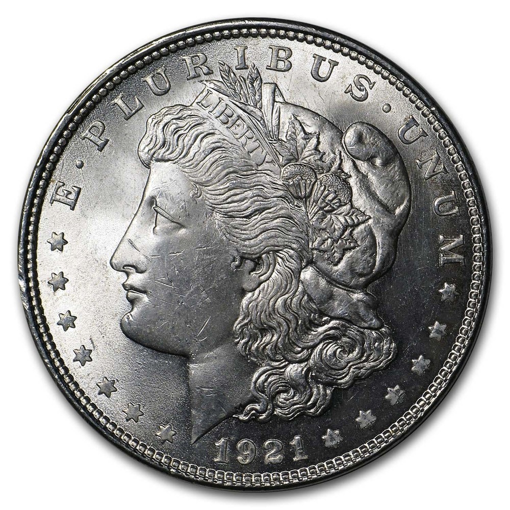 1921 Morgan Silver Dollar Sunset Rider Card BU