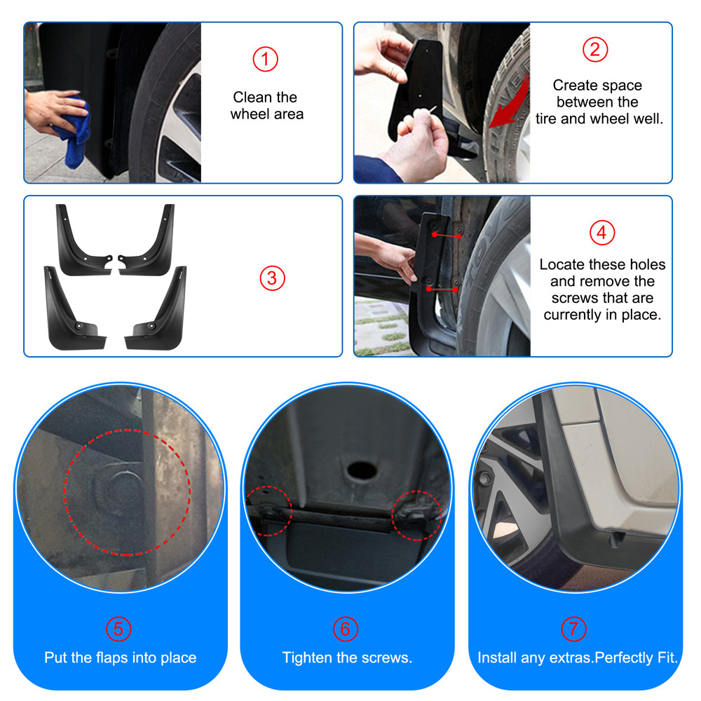 4pc For Tesla Model 3 2016-2024 Mud Flaps Splash Guards Front & Rear Left Right