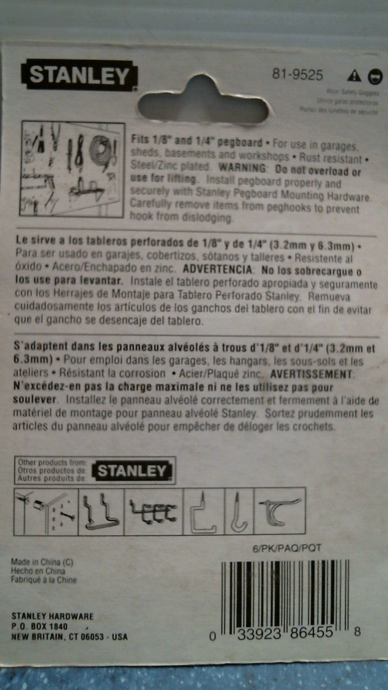 Stanley Curved Pegboard Hooks (81-9525) FS