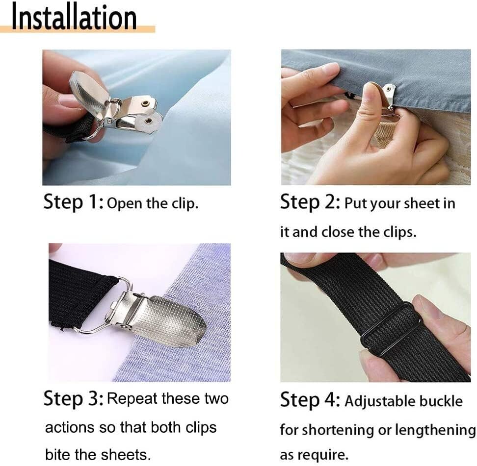 8 Adjustable Bed Sheet Straps Clips – Secure & Durable Fasteners for All Bedding