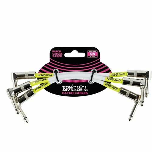 Ernie Ball 6" Classic Patch Cable Angle/Angle Color White, 3 Pack Set