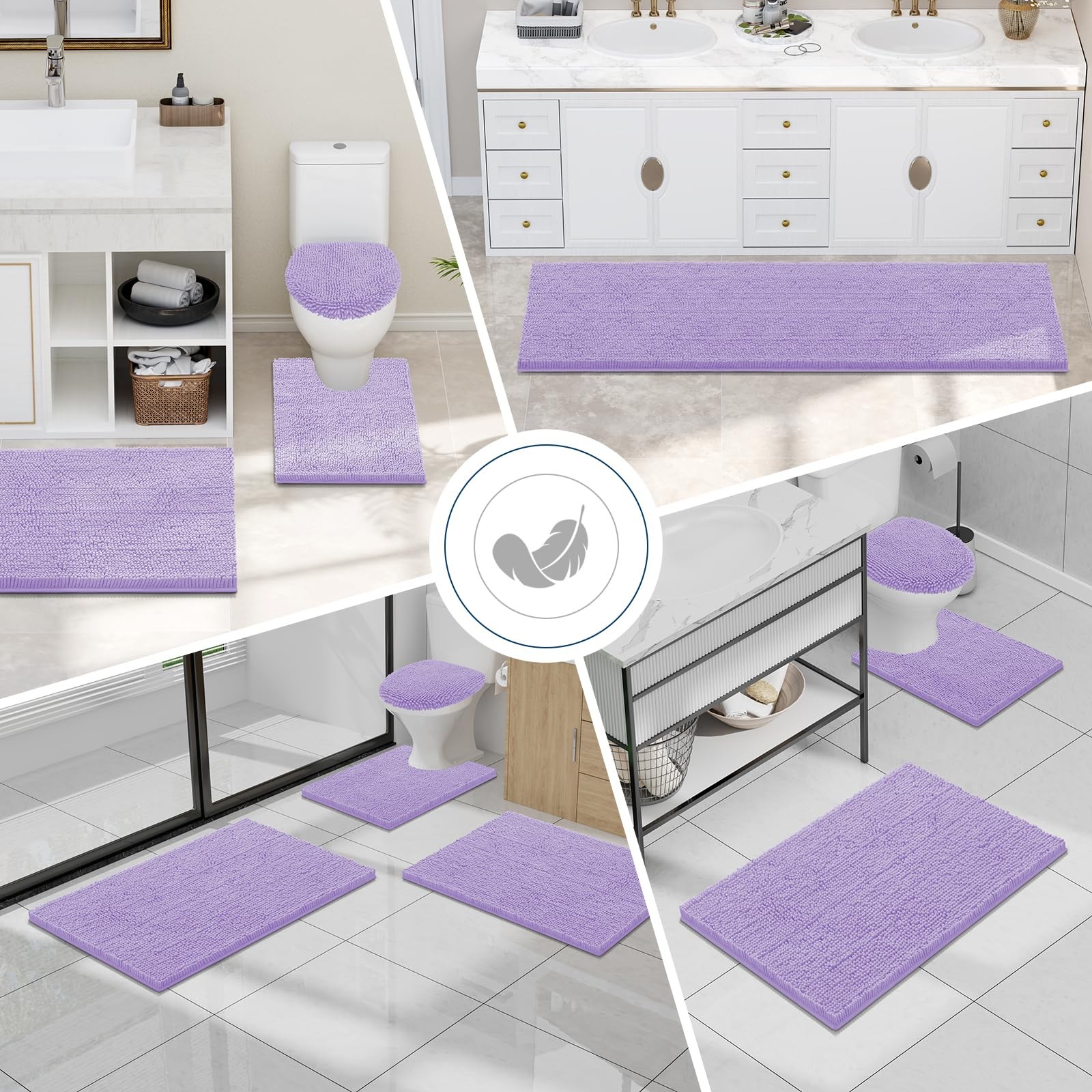 Smiry Luxury Chenille Bathroom Rugs 70x24, Extra Soft and 70'' x 24'', Purple