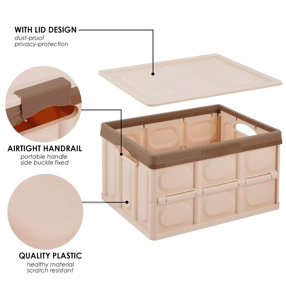Foldable Storage Boxes with Lids, 3-Pack Collapsible Plastic Storage Bins Org...