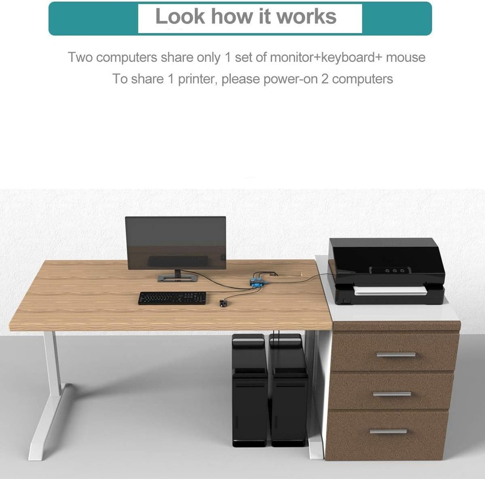 2 Port USB VGA KVM Switch for Dual Computer Use - Easy Push Button Control