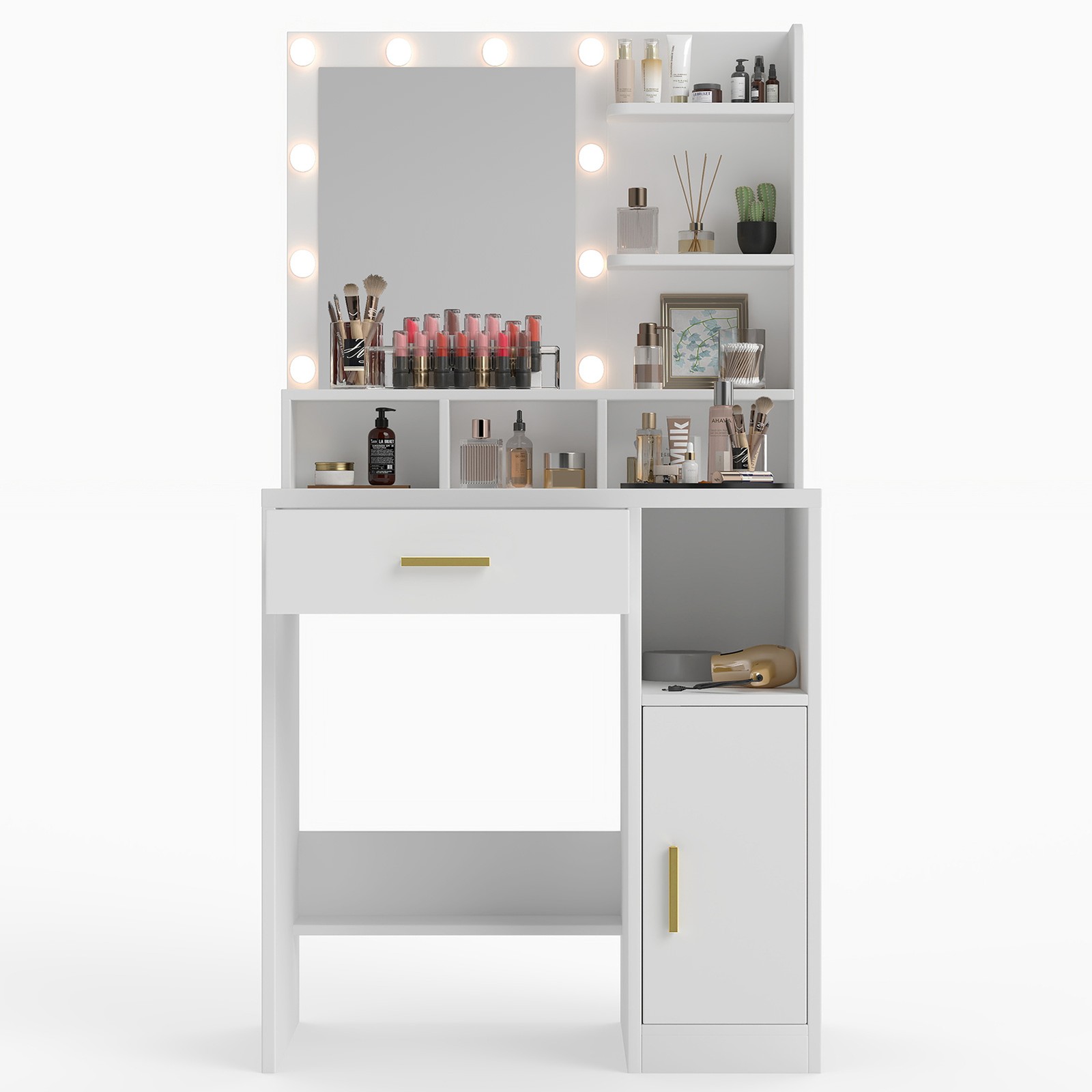 LED Makeup Vanity Table Set with 10 Lights Mirror Drawers Stool Dressing Desk