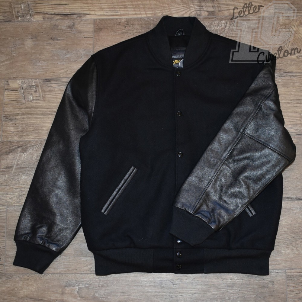 VarsityThreads Premium Leather & Wool Varsity Letterman Jacket Blackout
