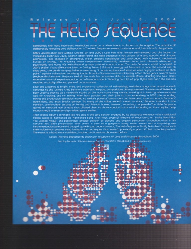 helio sequence love and distance press kit 2004 sub pop records