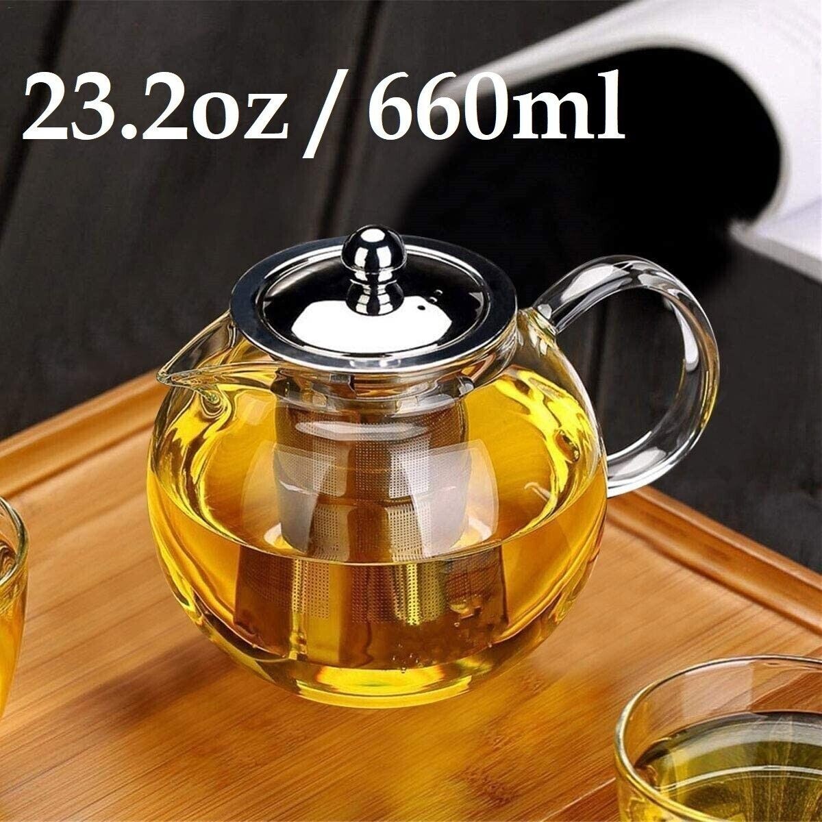 Clear Glass Tea Pot With Steel Infuser Leaf Teapot Stovetop Safe 22Oz \660ml