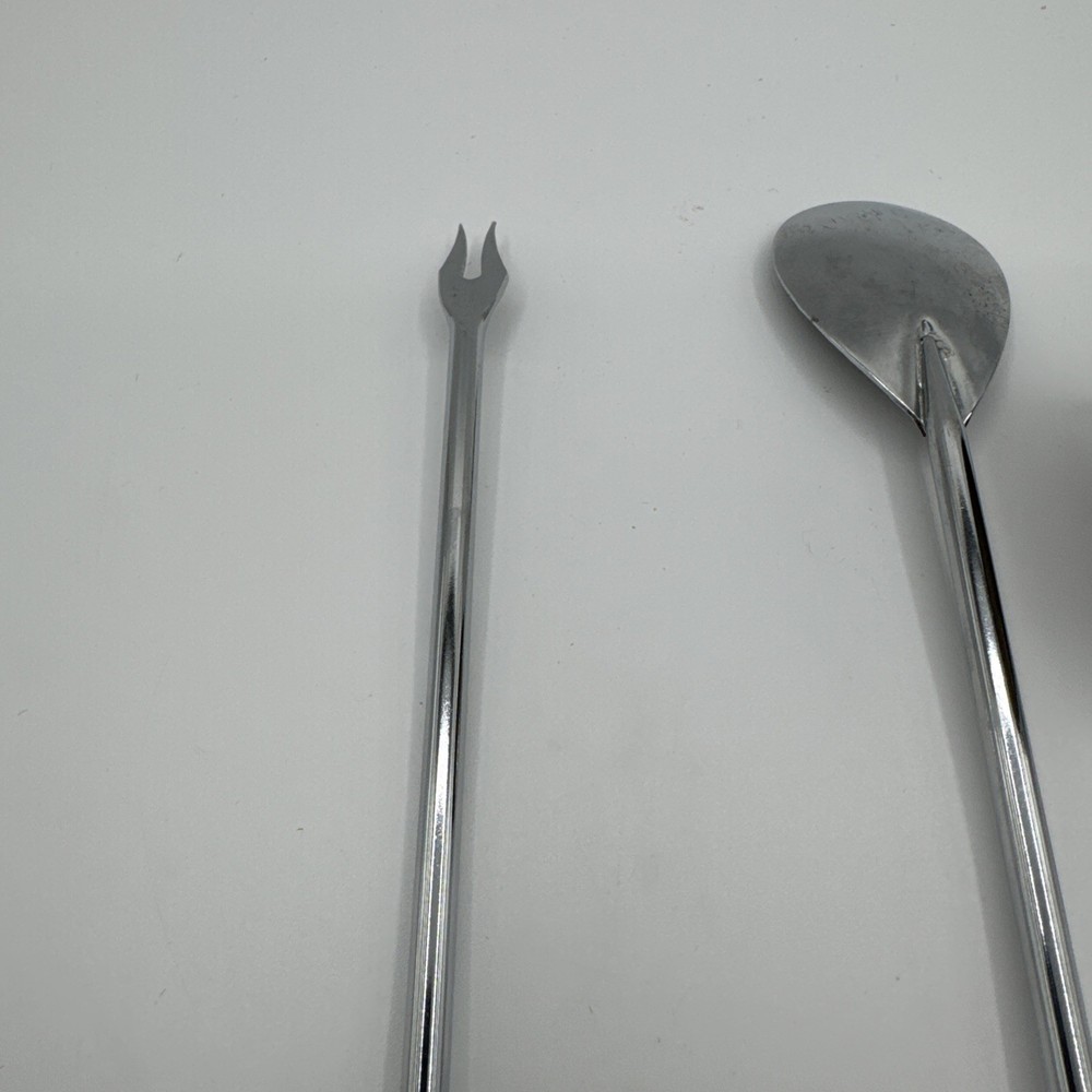 Vintage Nautical Anchor Handle Bar Tools Set Jigger Spoon Olive Fork Chrome