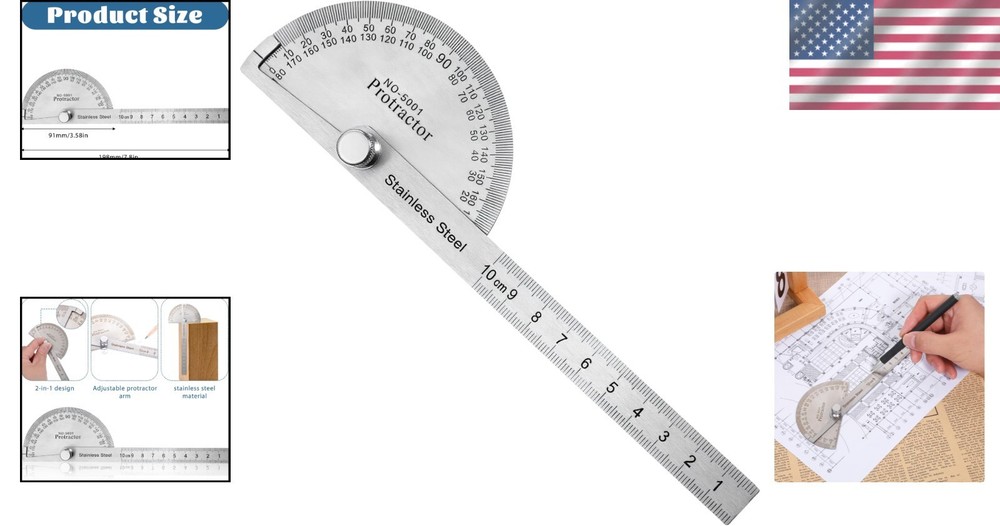 Versatile Stainless Steel Protractor - Ideal for Crafts, Engineering & Woodwork