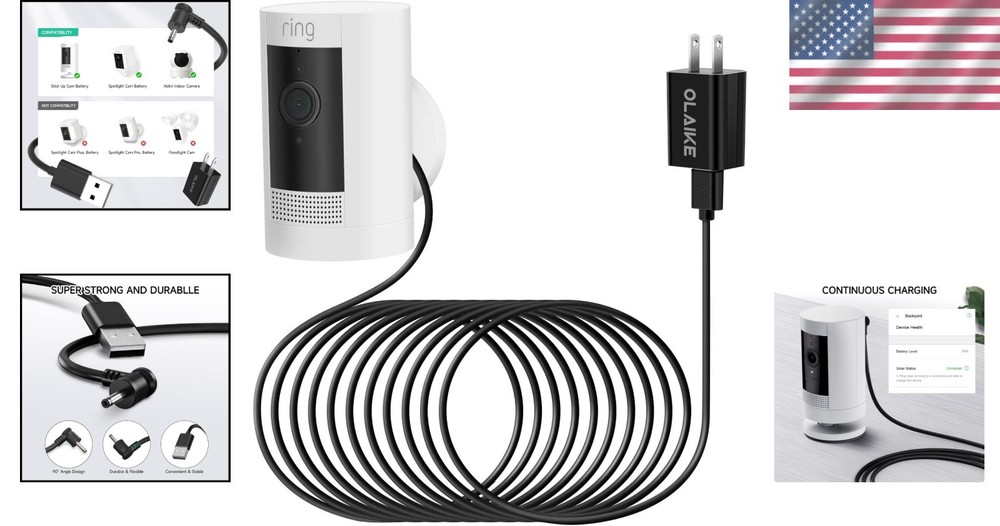 5m Weatherproof Charging Cable for Ring Camera - Hassle-Free Power Solution