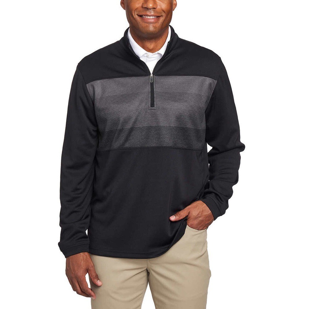 Pebble Beach Mens Dry-Luxe Performance 1/4 Zip Pullover Black Grey Medium