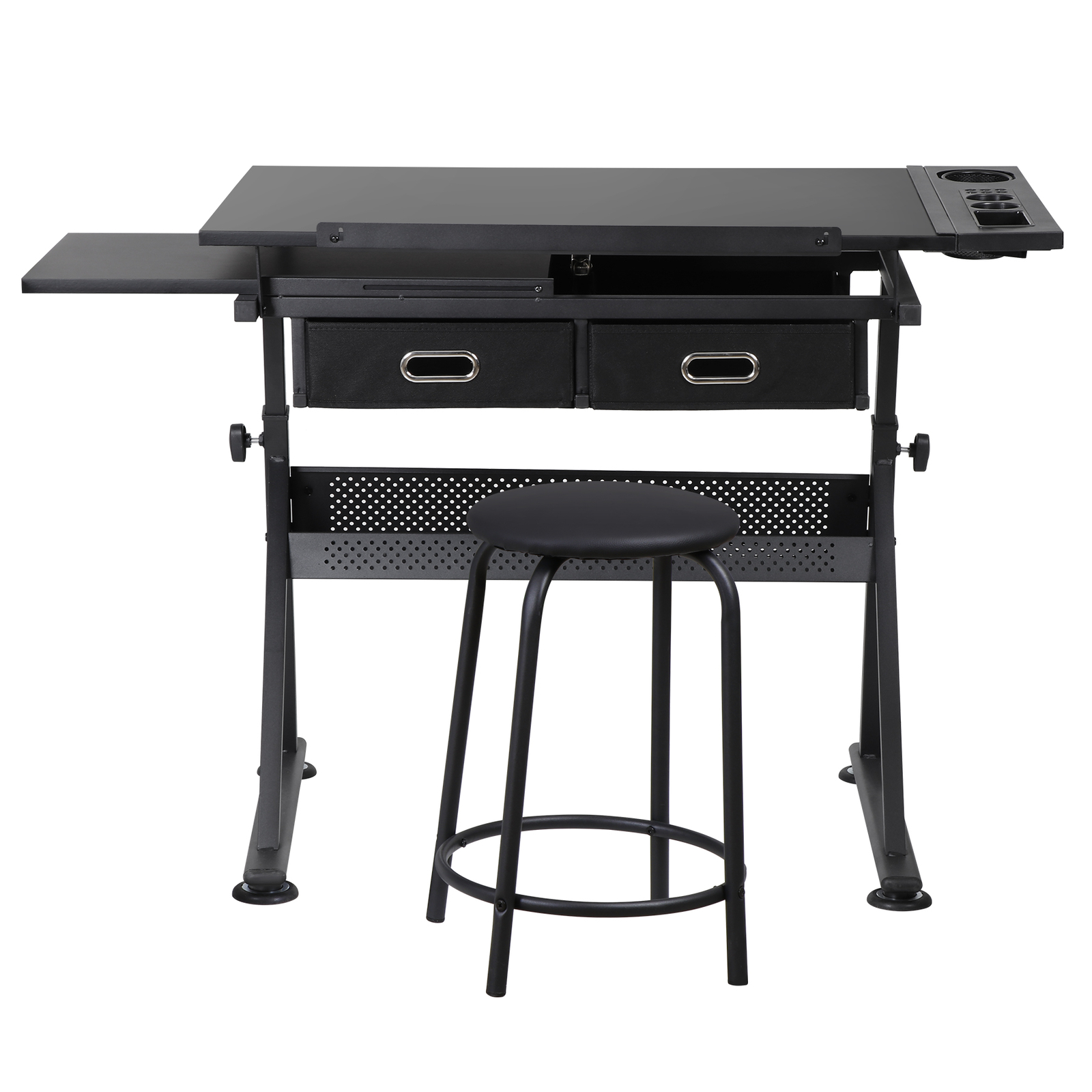 Drafting Desk for Artists Art Drawing Table w/Stool for Working Studying Black