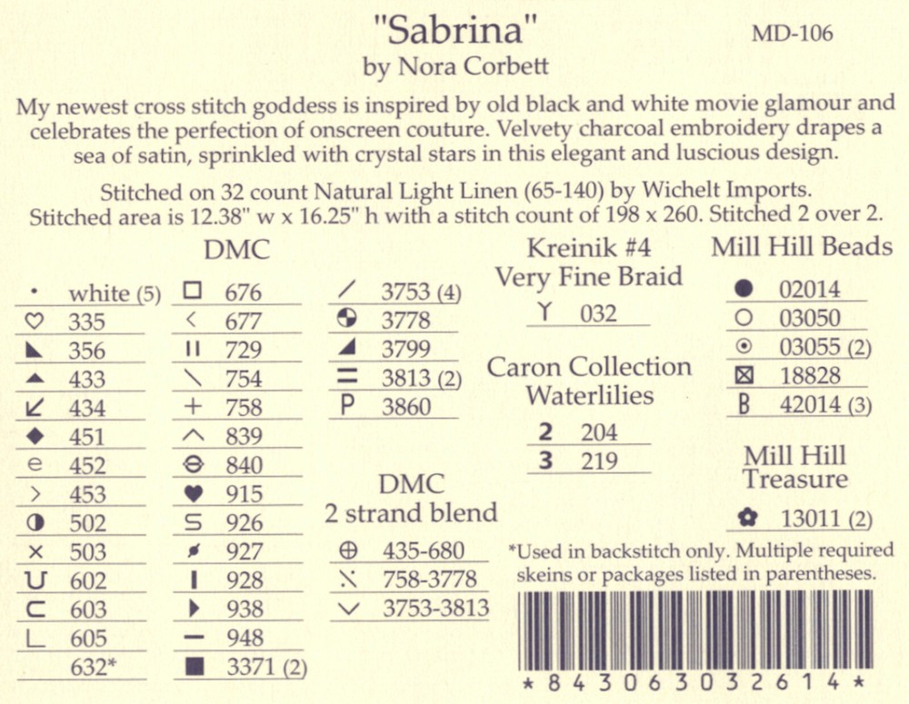 Cross Stitch Chart / Pattern ~ Mirabilia Sabrina #MD106