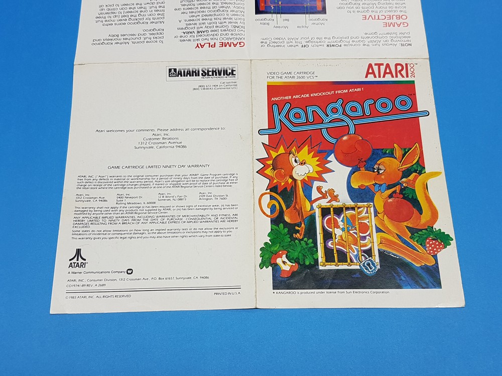 Kangaroo Atari 2600 Authentic Manual Only