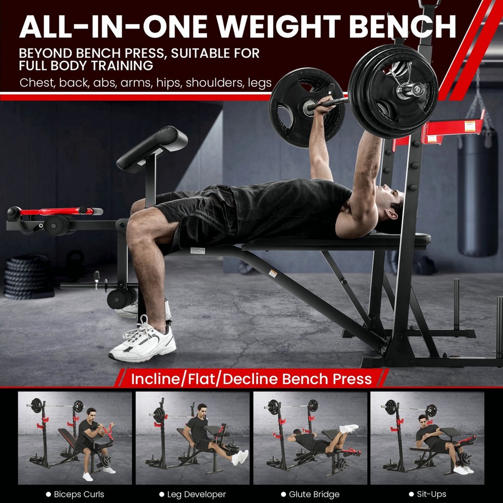 900LBS Adjustable Foldable Exercise Weight Bench Workout Bench Gym With V-Handle