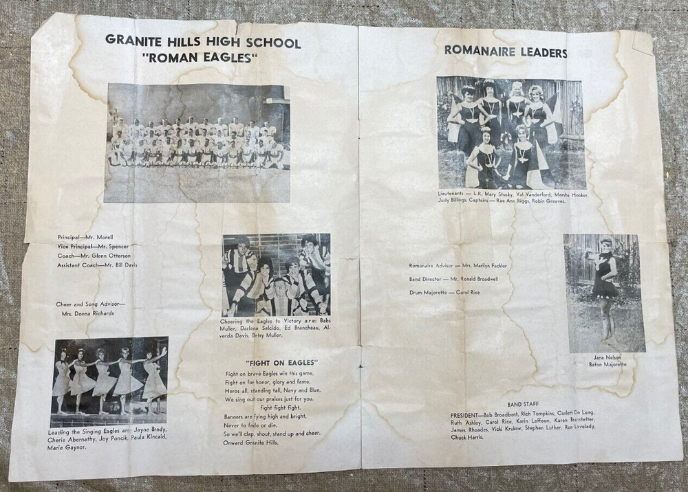 El Capitan Vaqueros VS Granite Hills Eagles High School Program 1962 Lakeside CA