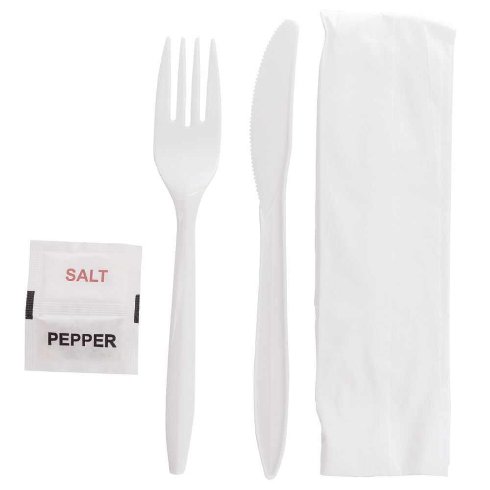 HUBERT® Pre-wrapped White Plastic Disposable Flatware Set