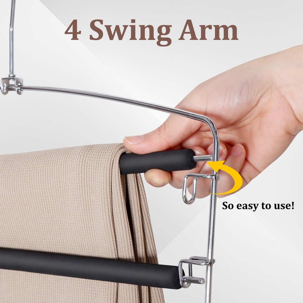 SINDAX Pants Hangers Space Saving - 4Pack, 5 Layers 4 Pack, Black