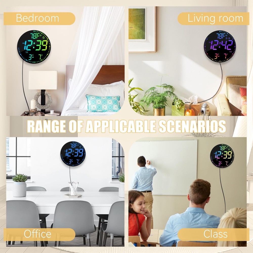 Kasbin 12” Digital Wall Clock with App Control, Large LED, WiFi Sync, Date