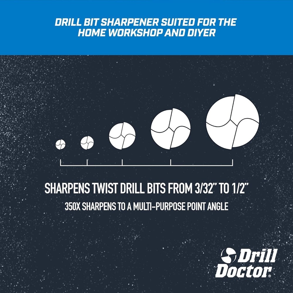 Compact Electric Drill Bit Sharpener - Easy Two-Step Operation for 3/32" to 1/2"