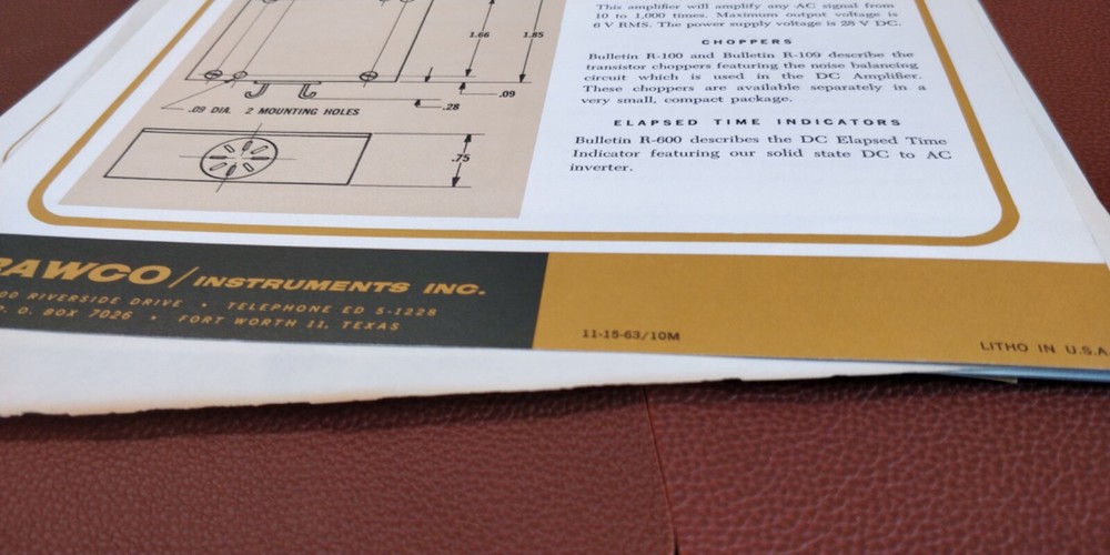 1963-64 ~ RAWCO Instruments Inc. ~ Bulletins Spec Sheets~ Transistors Amplifiers