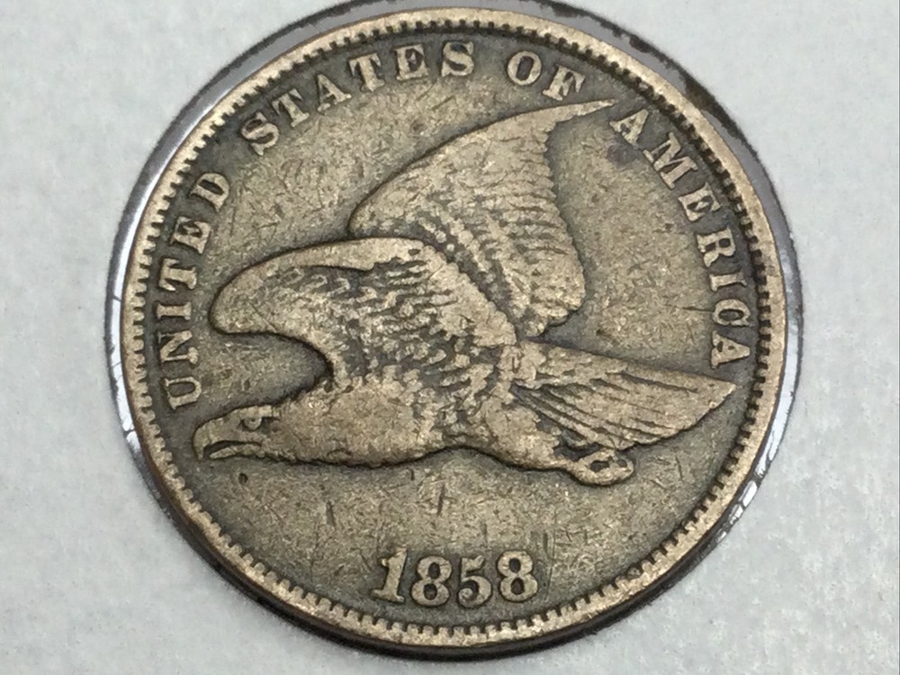 1858 small letters Flying Eagle Cent in very fine