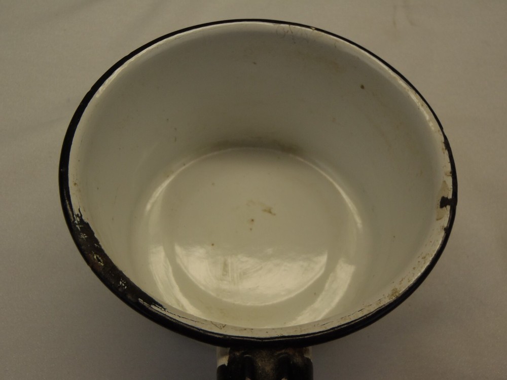Vintage Black & White Enamelware Small Saucepan - USED