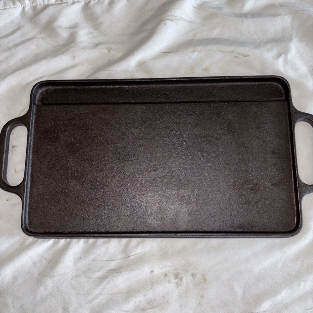 RESTORED Rectangular Cast Iron Double Burner Griddle, Reversible SEASONED