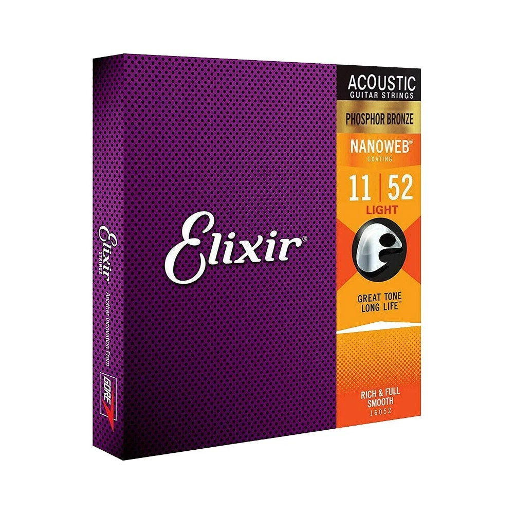 Elixir Nanoweb Phosphor Bronze Acoustic Guitar Strings .011-.052 Extra Light TL