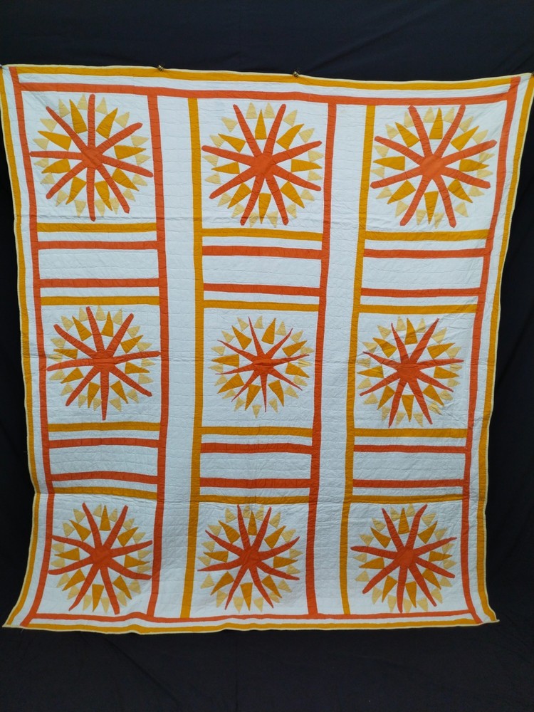 vintage sunburst hand Quilted patchwork Quilt needlework A168