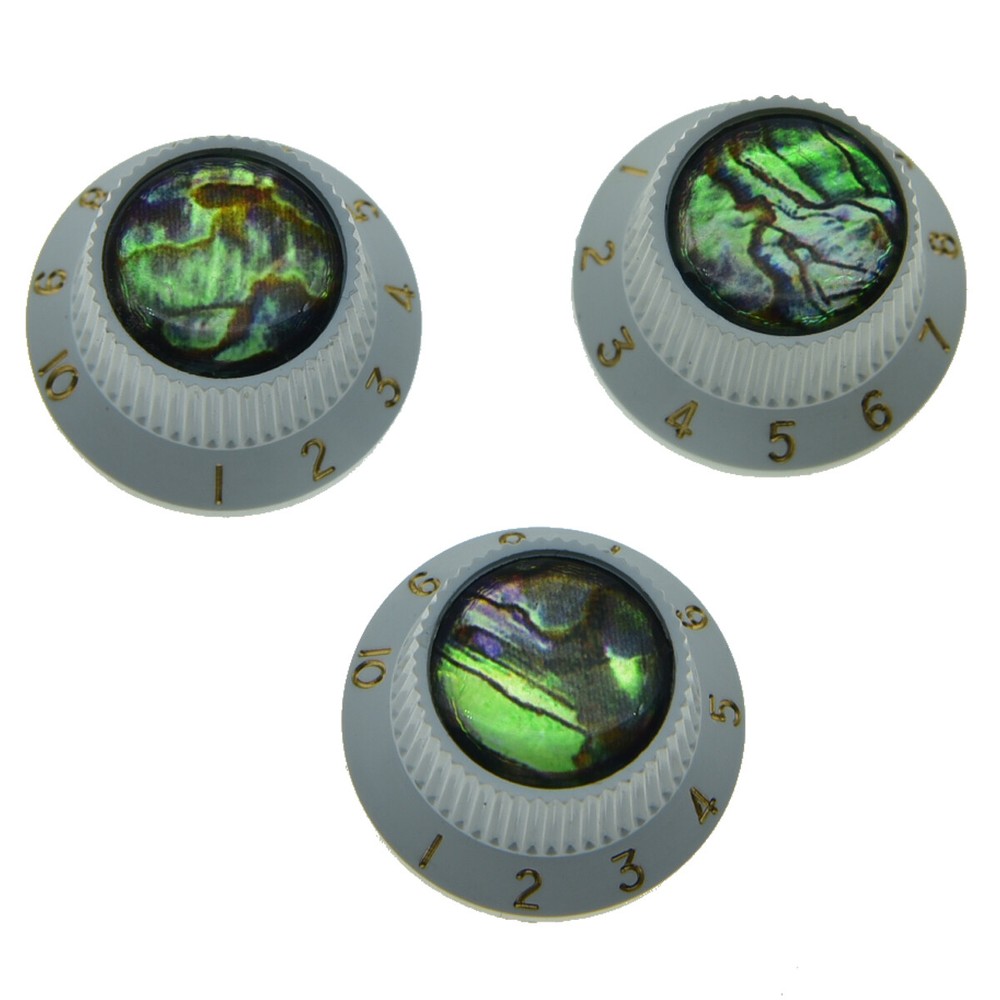 3pcs Plastic Push On Fit Abalone Top ST Guitar Knobs Bass Knobs White for Strat